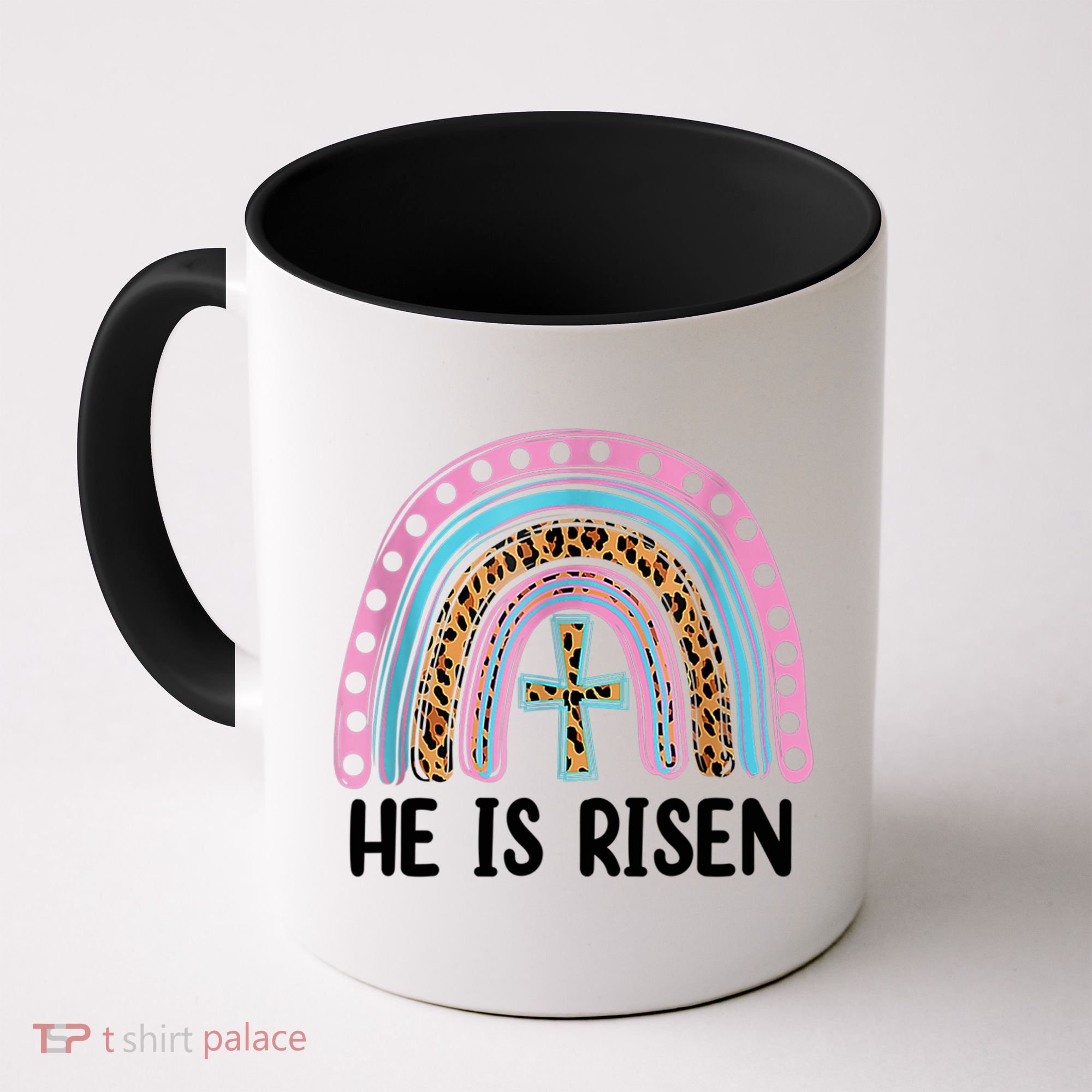 He Is Risen Rainbow Easter Cross Coffee Mug