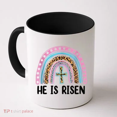 He Is Risen Rainbow Easter Cross Coffee Mug