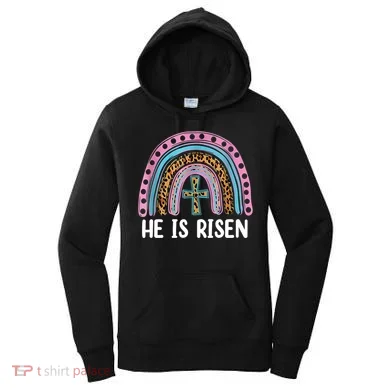 He Is Risen Rainbow Easter Cross Women's Hoodie