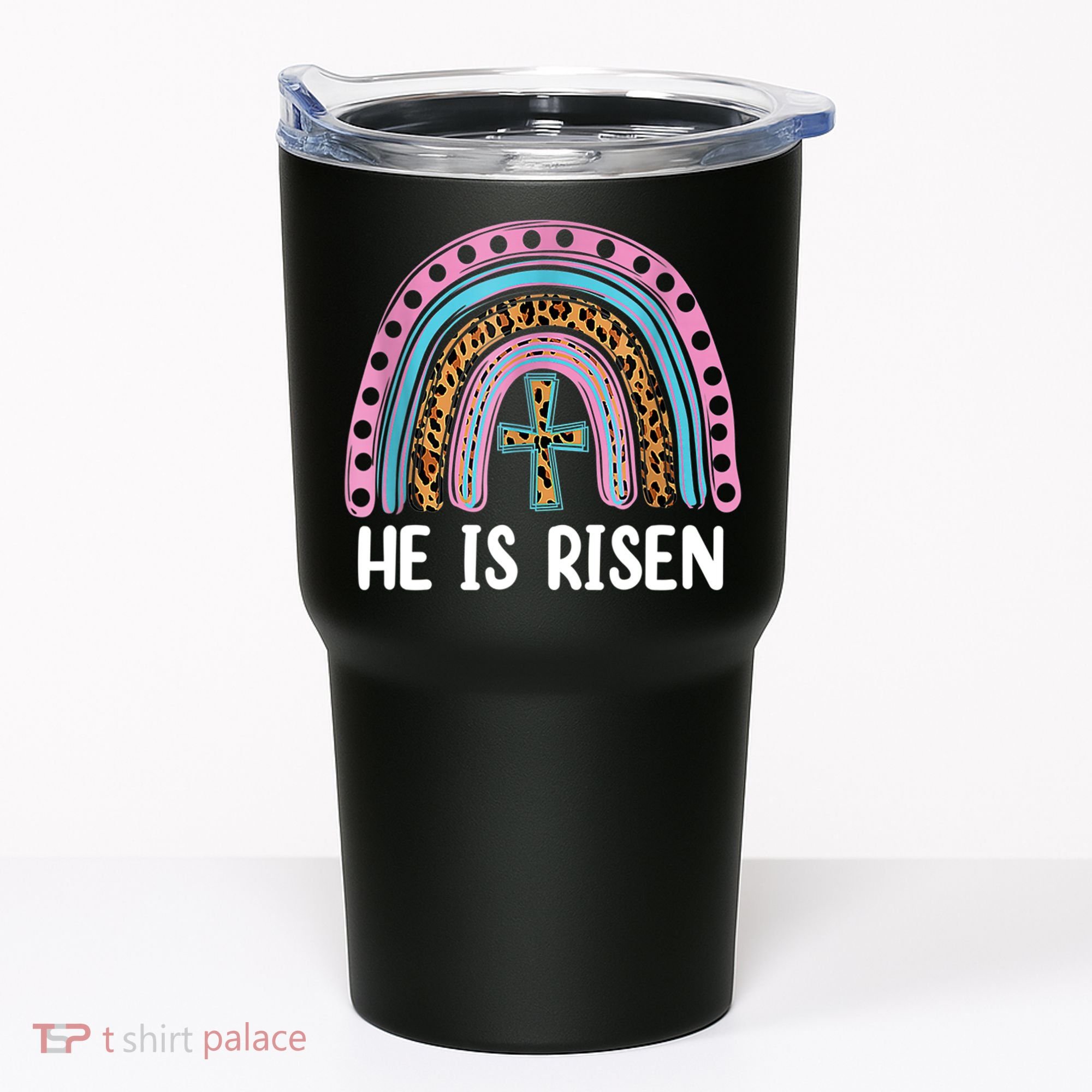He Is Risen Rainbow Easter Cross Tumbler