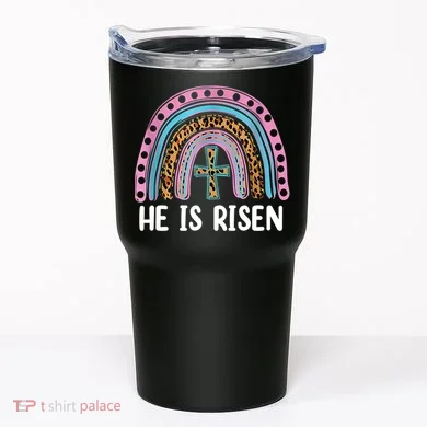 He Is Risen Rainbow Easter Cross Tumbler