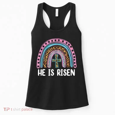 He Is Risen Rainbow Easter Cross Women's Tank Top