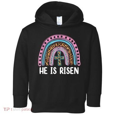 He Is Risen Rainbow Easter Cross Toddler Hoodie