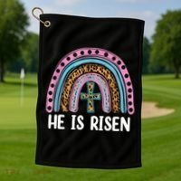 He Is Risen Rainbow Easter Cross Golf Towel thumb 1