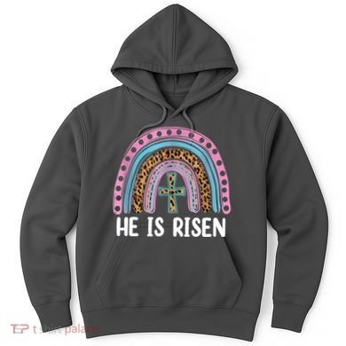 He Is Risen Rainbow Easter Cross Hoodie