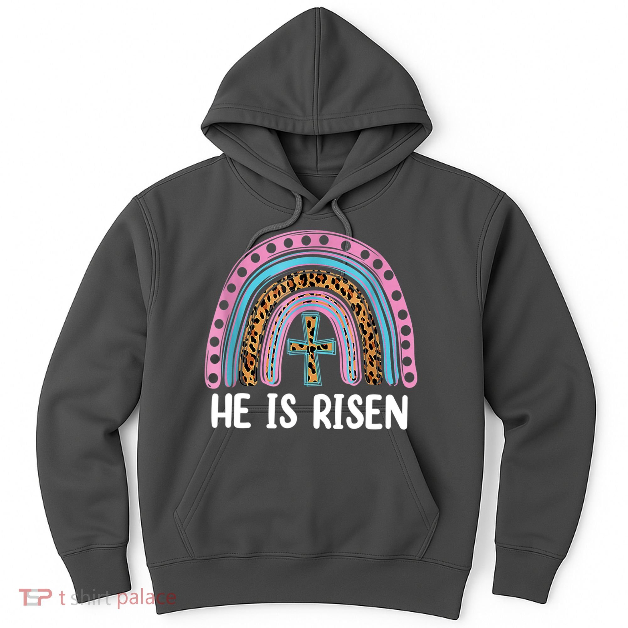 He Is Risen Rainbow Easter Cross Hoodie