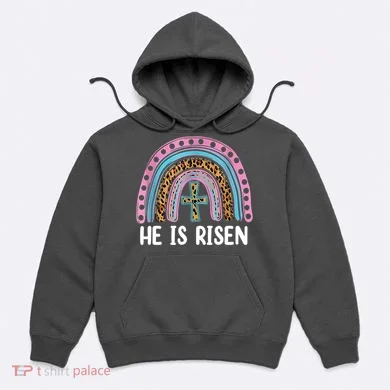 He Is Risen Rainbow Easter Cross Hoodie