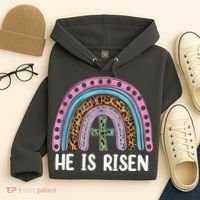 He Is Risen Rainbow Easter Cross Hoodie thumb 4