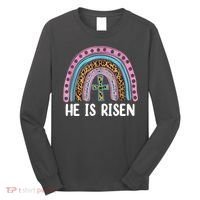 He Is Risen Rainbow Easter Cross Long Sleeve Shirt thumb 0