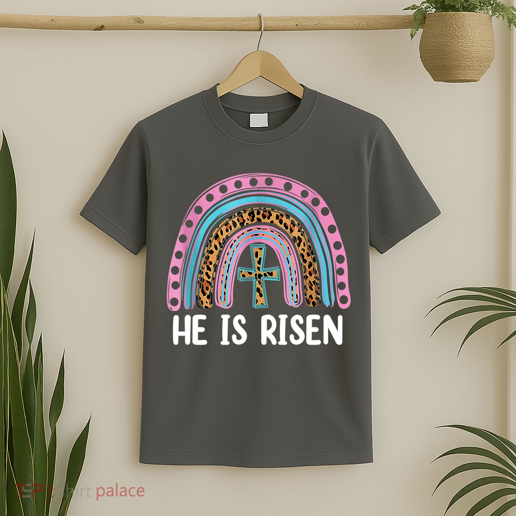 He Is Risen Rainbow Easter Cross T-Shirt