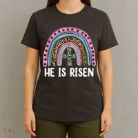 He Is Risen Rainbow Easter Cross T-Shirt thumb 4