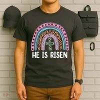 He Is Risen Rainbow Easter Cross T-Shirt thumb 6