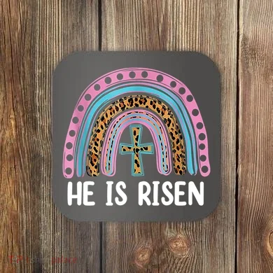 He Is Risen Rainbow Easter Cross Coaster
