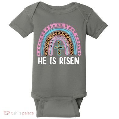 He Is Risen Rainbow Easter Cross Baby Bodysuit