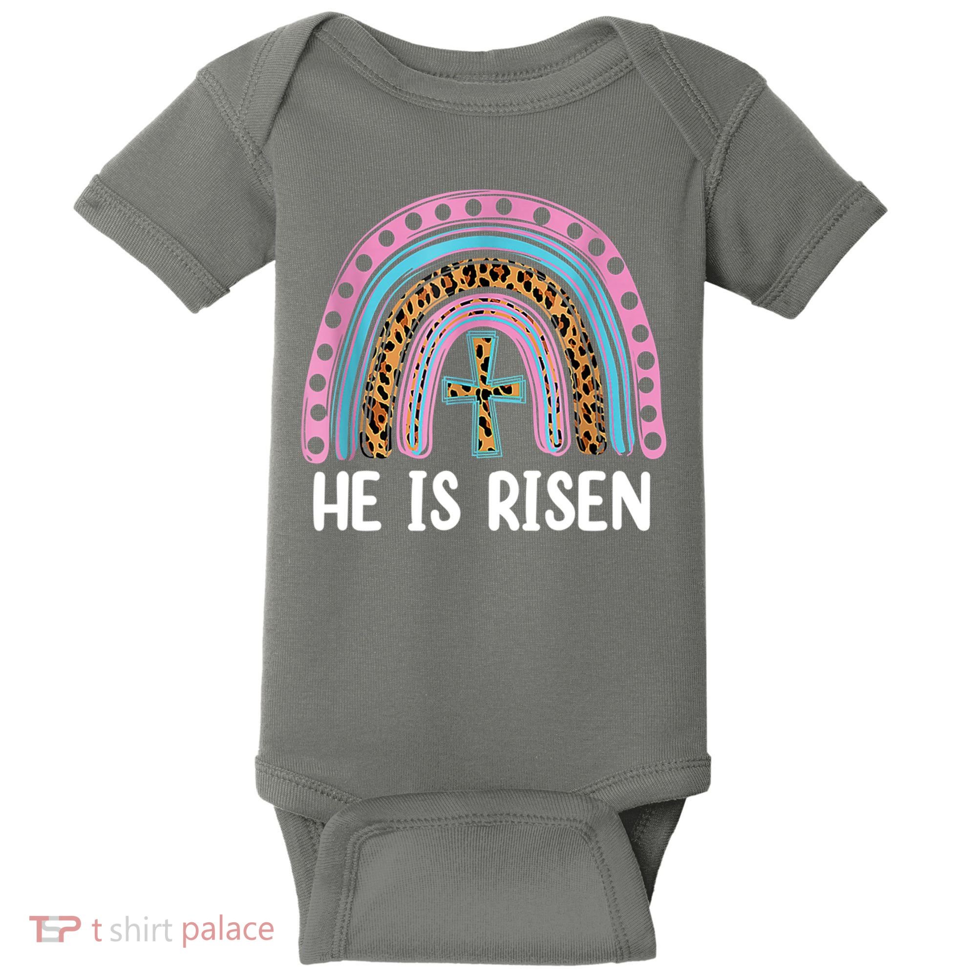 He Is Risen Rainbow Easter Cross Baby Bodysuit
