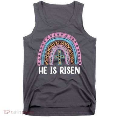 He Is Risen Rainbow Easter Cross Tank Top
