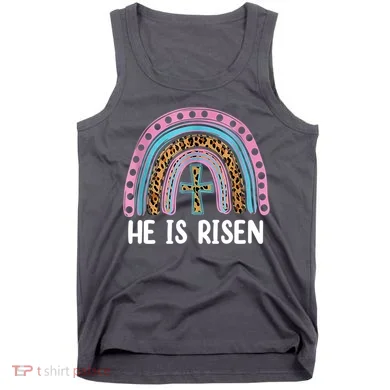 He Is Risen Rainbow Easter Cross Tank Top