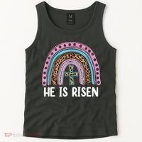 He Is Risen Rainbow Easter Cross Tank Top thumb 2