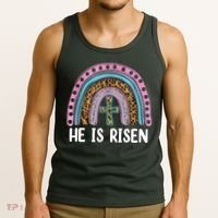 He Is Risen Rainbow Easter Cross Tank Top thumb 3