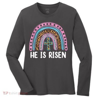 He Is Risen Rainbow Easter Cross Women's Long Sleeve Shirt