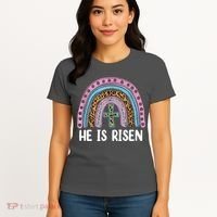 He Is Risen Rainbow Easter Cross Women's T-Shirt thumb 4