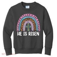 He Is Risen Rainbow Easter Cross Kids Sweatshirt thumb 0