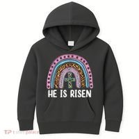 He Is Risen Rainbow Easter Cross Kids Hoodie thumb 0