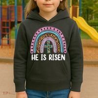 He Is Risen Rainbow Easter Cross Kids Hoodie thumb 3