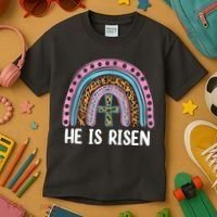 He Is Risen Rainbow Easter Cross Kids T-Shirt thumb 3
