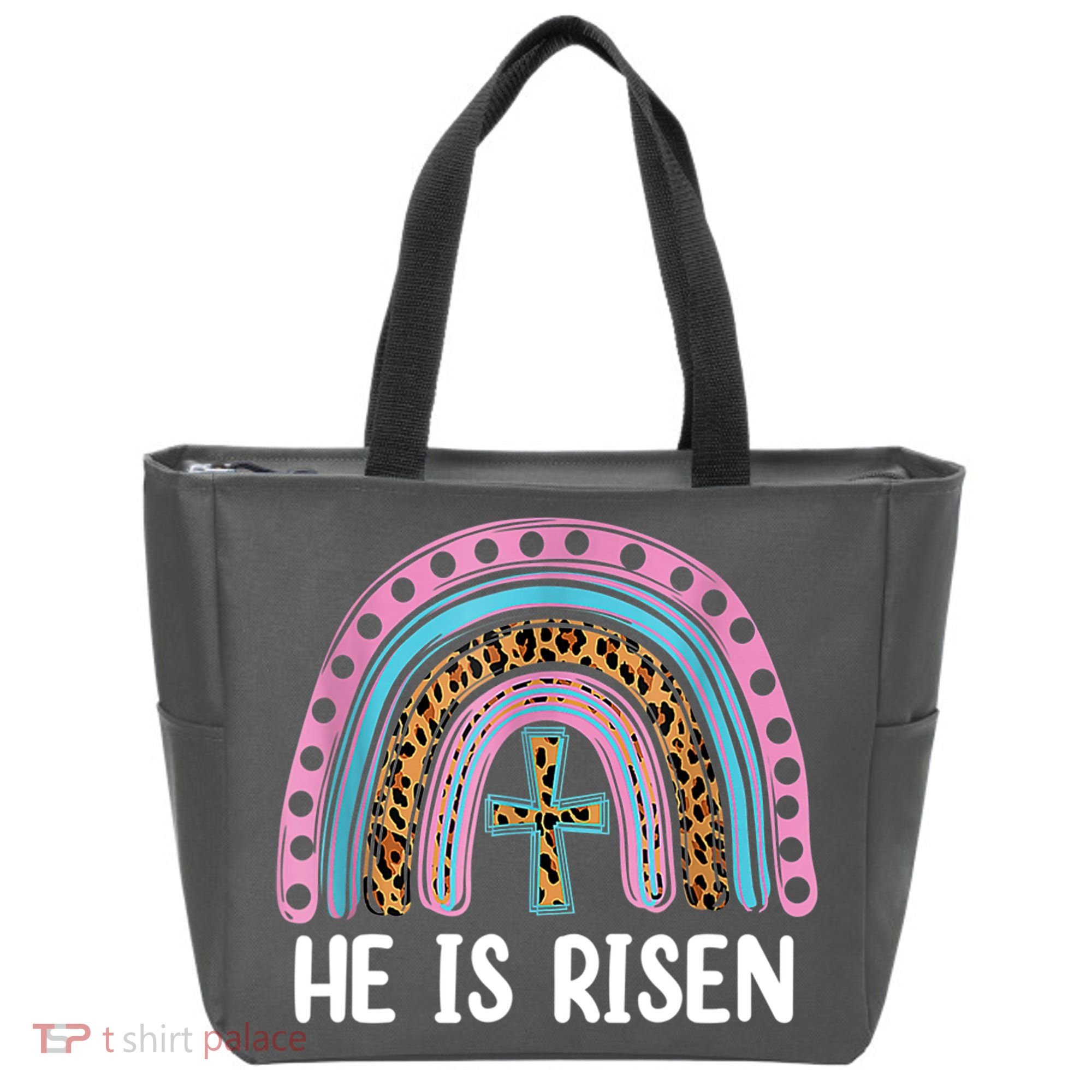 He Is Risen Rainbow Easter Cross Tote Bag