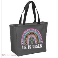 He Is Risen Rainbow Easter Cross Tote Bag thumb 2