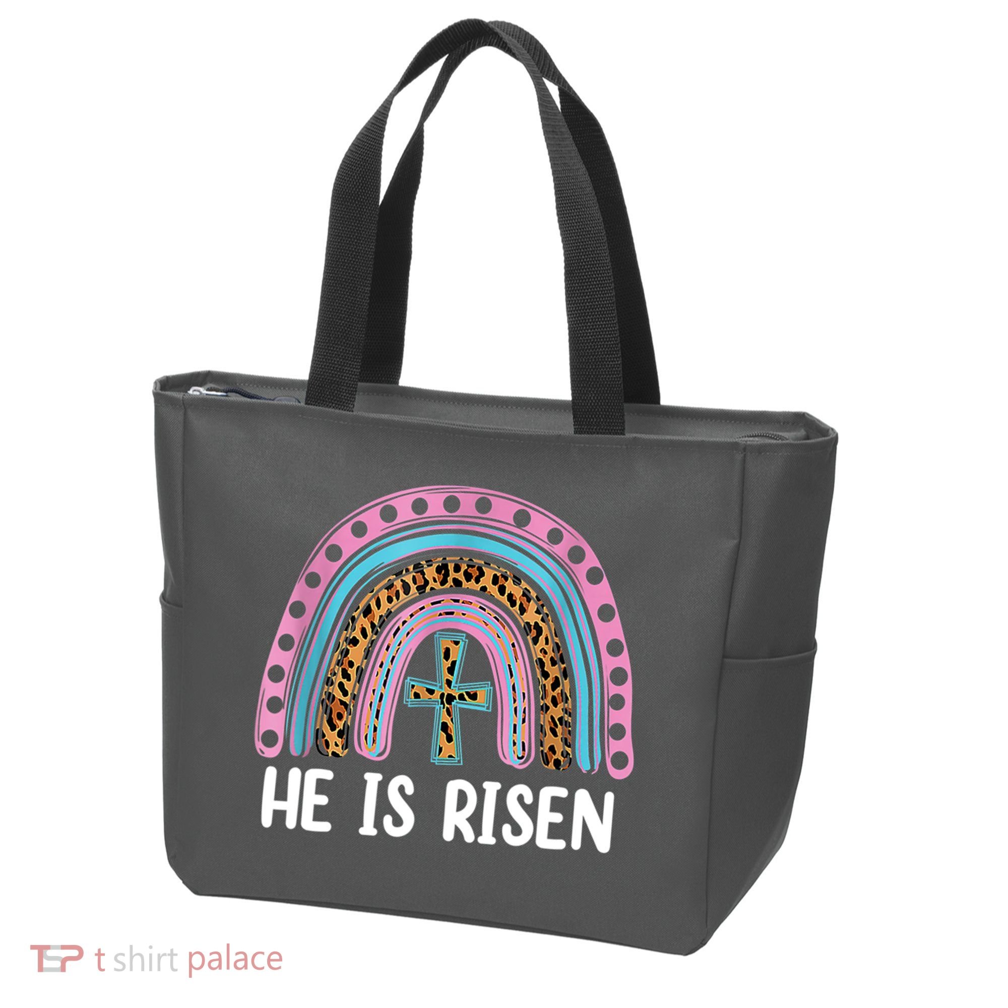 He Is Risen Rainbow Easter Cross Tote Bag