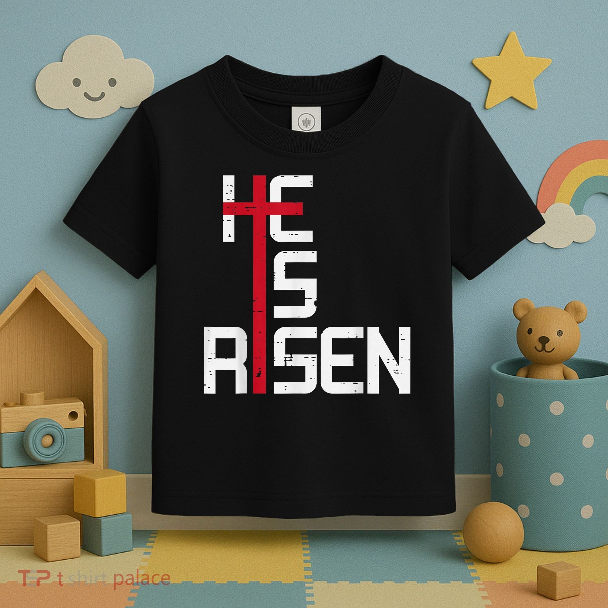 He Is Risen Cross Jesus Easter Christian Religiousns Toddler T-Shirt