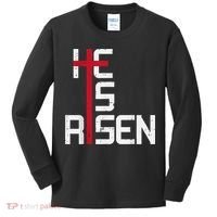 He Is Risen Cross Jesus Easter Christian Religiousns Kids Long Sleeve Shirt thumb 0