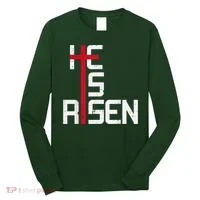 He Is Risen Cross Jesus Easter Christian Religiousns Long Sleeve Shirt thumb 0