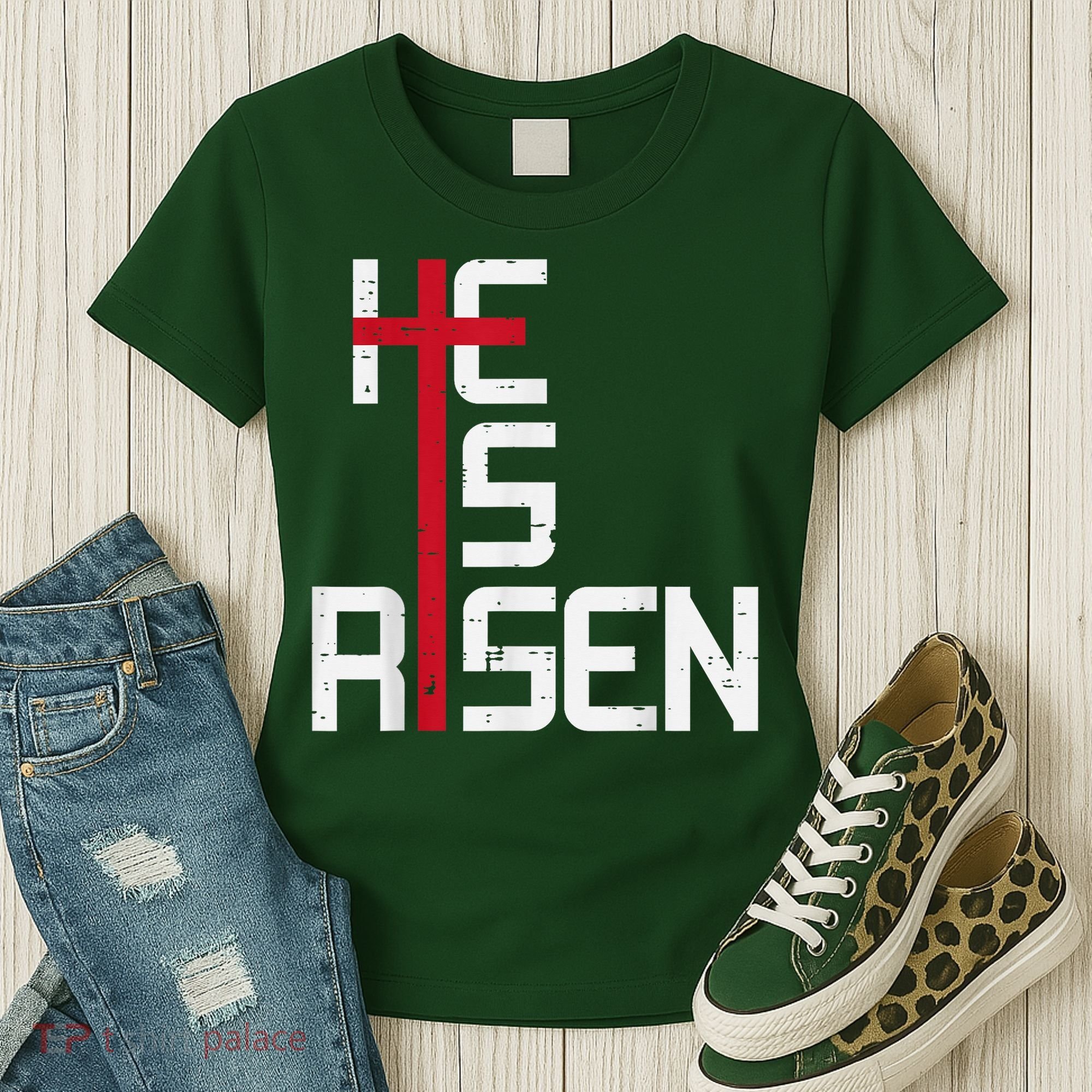 He Is Risen Cross Jesus Easter Christian Religiousns Women's T-Shirt