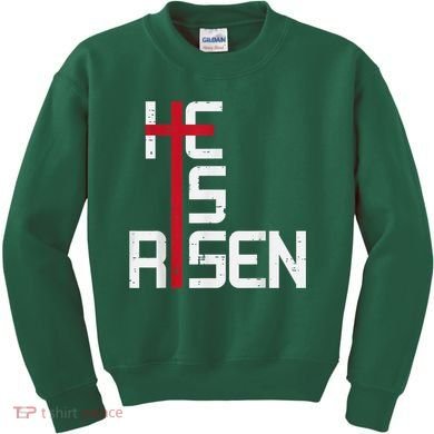 He Is Risen Cross Jesus Easter Christian Religiousns Kids Sweatshirt