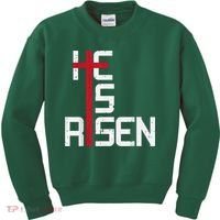 He Is Risen Cross Jesus Easter Christian Religiousns Kids Sweatshirt thumb 0