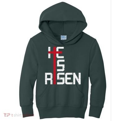 He Is Risen Cross Jesus Easter Christian Religiousns Kids Hoodie