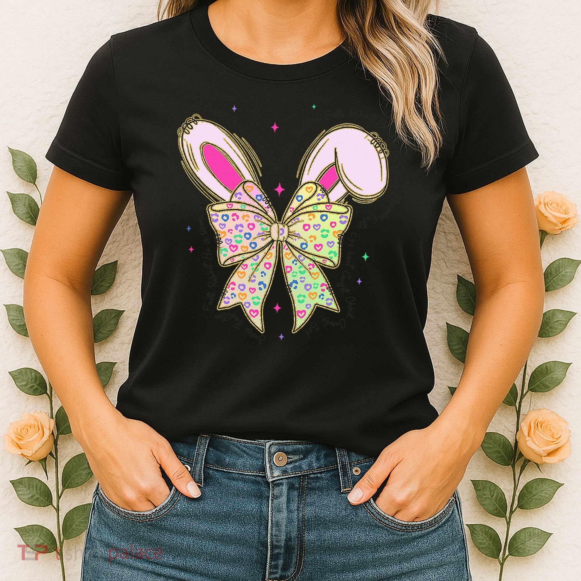 He Is Risen Easter Cross Coquette Jesus Christian Religious Women's T-Shirt