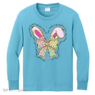 He Is Risen Easter Cross Coquette Jesus Christian Religious Kids Long Sleeve Shirt