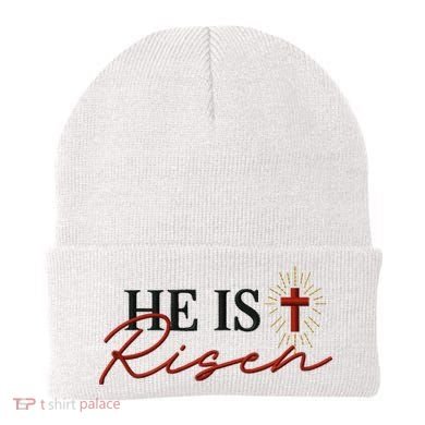He Is Risen Jesus Christ Christian Faith Easter Embroidered Embroidered Beanie