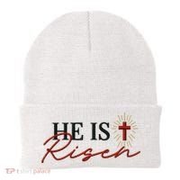 He Is Risen Jesus Christ Christian Faith Easter Embroidered Embroidered Beanie thumb 0