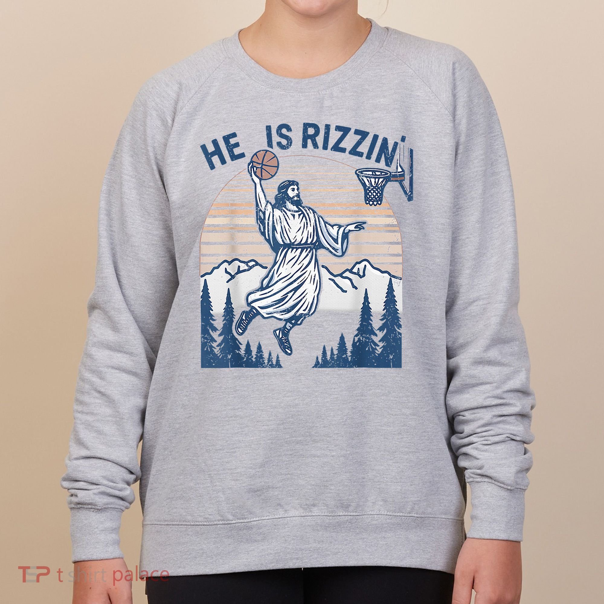 He Is Rizen Funny Easter Basketball Jesus Women's Sweatshirt