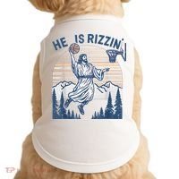 He Is Rizen Funny Easter Basketball Jesus Doggie Tank thumb 0