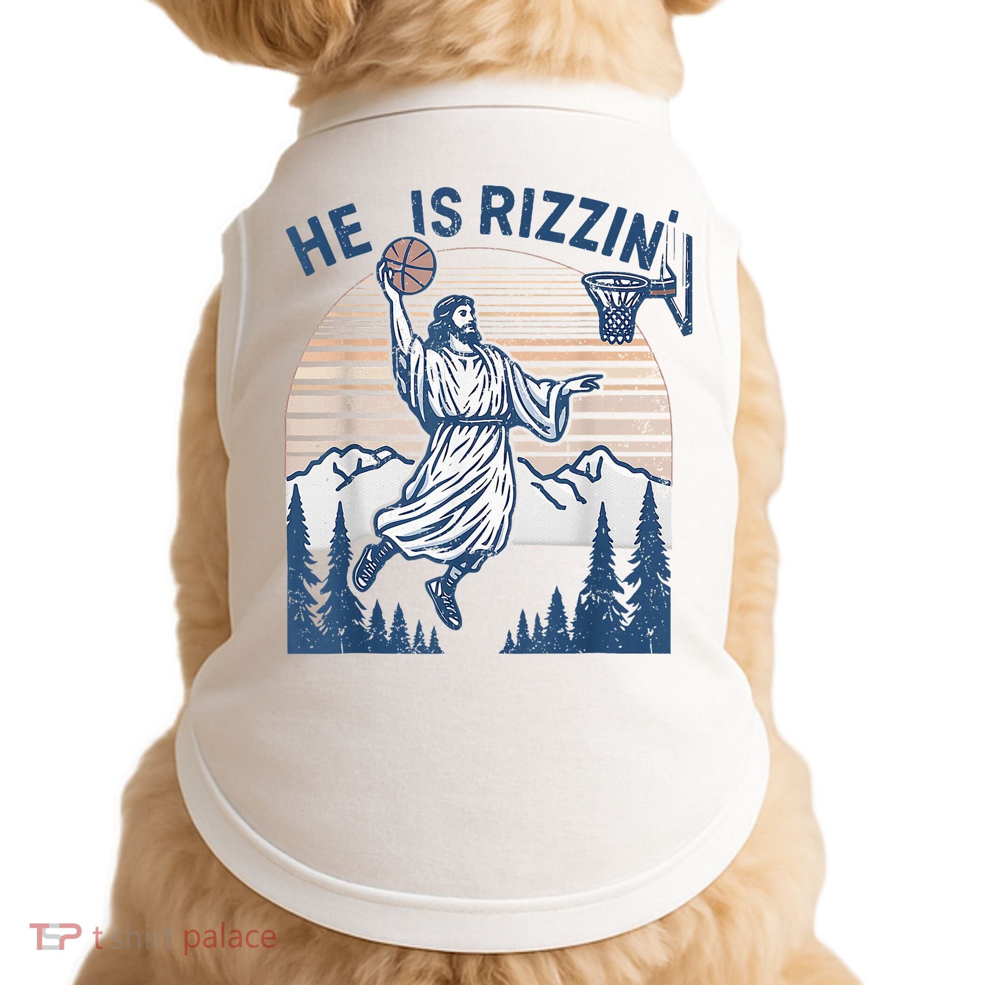 He Is Rizen Funny Easter Basketball Jesus Doggie Tank