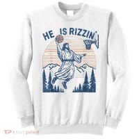 He Is Rizen Funny Easter Basketball Jesus Sweatshirt thumb 0