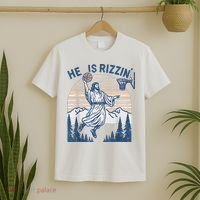 He Is Rizen Funny Easter Basketball Jesus T-Shirt thumb 2