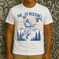 He Is Rizen Funny Easter Basketball Jesus T-Shirt thumb 3