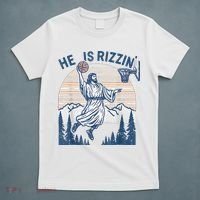 He Is Rizen Funny Easter Basketball Jesus T-Shirt thumb 5
